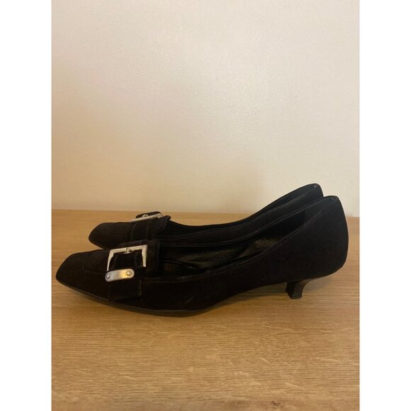 Prada Black Suede Kitten Heels With Buckle Detail Size 37 Made In Italy - Picture 4 of 8